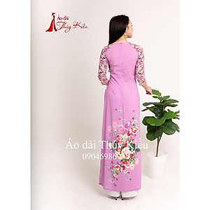 Áo dài Thúy Kiều in 3D lụa Nhật màu tím nhạt hoa hồng K14