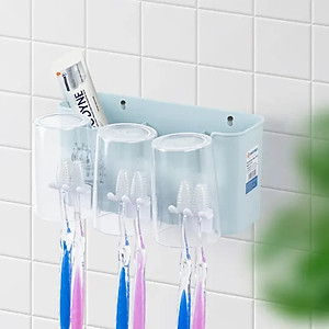 Bộ cắm bàn chải 3 cốc nhựa Việt Nhật - khay kệ để bàn chải, cốc và kem đánh răng kèm miếng dán siêu chắc ( tặng kèm sticker) - HÀNG VIỆT NAM 