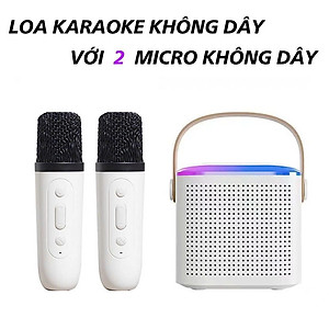Loa Bluetooth mini kèm 2 micro hát karaoke không dây - Mic hát karaoke âm thanh chất lượng lọc âm khử nhiễu LED RGB - Hàng Nhập Khẩu