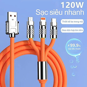 Dây Sạc 3 Đầu, Dây Sạc Nhanh 120W Với 3 Đầu Sạc Phù Hợp Với Nhiều Dòng Điện Thoại Dài Khoảng 1.2 Mét - Hàng Nhập Khẩu - Giao Màu Ngẫu Nhiên
