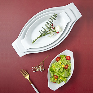 Đĩa thuyền sâu lòng sứ trắng Long Phương size nhỡ