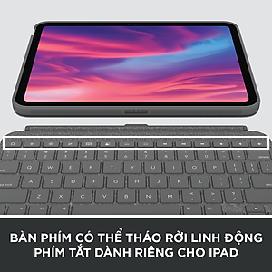Bao da kèm phím Logitech Combo Touch dành cho iPad 10.9 inch Gen 10 - Có thể tháo rời, Trackpad siêu nhạy, chiếu sáng nền - Hàng chính hãng