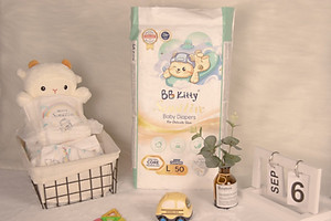 [L50]Tã/Bỉm Dán  BB KITTY SENSITIVE dành cho da Nhạy Cảm size L 50 miếng/ 09 - 14 kg mẫu mới