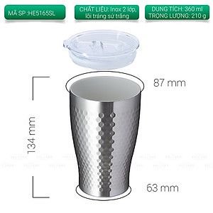 Ly giữ nhiệt inox hoa văn tổ ong 2 lớp phủ sứ Tiamo 360ml