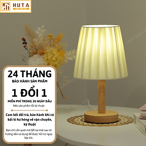 Đèn Ngủ Để Bàn HUTA G4 Gỗ Chao Xếp Ly Vintage Dễ Thương, Decor Trang Trí Phòng Ngủ, Đọc Sách Đầu Giường, Điều Chỉnh Độ sáng, Đèn Vàng Bóng LED Tiết Kiệm Điện