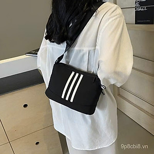 Túi Xách Sọc Đen Nữ Vải Nylon – Túi Đeo Vai Dây Kéo 3 Lớp, Phong Cách Hàn Quốc - HÀNG CHÍNH HÃNG MINIIN
