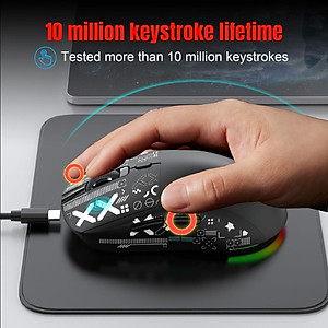 Chuột Led RGB Không Dây chống ồn T90s đa kết nối Bluetooth 5.3 + Usb 2.4 + Cáp 3600Dpi Pin Sạc TypeC hàng nhập khẩu