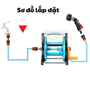Bộ Vòi Phun Nước Tưới Cây, Rửa Xe VA213 gồm: Vòi Phun Tưới Tăng Áp + Khung Lô Cuốn Ống Dây + Phụ Kiện Khớp nối+ 20-25m Dây Dẫn Nước kết cấu 3 lớp chống xoắn, vòi phun đa năng chất lượng cao/ Hồng Thanh Garden