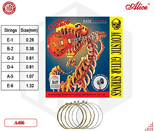 Bộ dây đàn Guitar Acoustic/ Acoustic Guitar Strings - Alice A406 - Stainless Steel Plain String, Copper Alloy Winding, (80/20 Bronze Color) Anti-Rust Coating - Hàng chính hãng