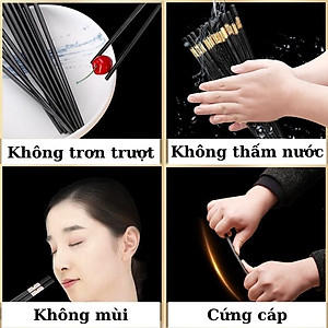Bộ 10 Đôi Đũa Mạ Vàng, Đũa Ăn Cao Cấp Đũa Khảm Vàng Hàn Quốc Chống Trơn Chống Trượt Chống Mốc Bền Màu