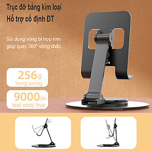 Giá đỡ điện thoại bằng kim loại xoay 360° RIBI S512 có thể gấp gọn, chân đế vững chắc - Hàng chính hãng