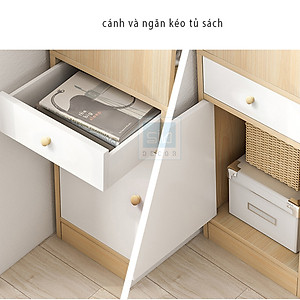 Bàn Làm Việc Tích Hợp Tủ Sách Nhiều Ngăn Cách Điệu, Có Hộc Tủ Thông Minh SIB Decor BLV05