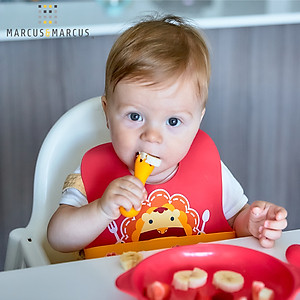 Bộ thìa nĩa tập ăn silicon cho bé Palm Grasp Marcus & Marcus, từ 12 tháng