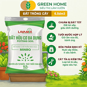 Đất Trồng Cây GreenHome, Lavamix, Bao 6.5dm3 (3kg), Đầy Đủ Dinh Dưỡng, Chuyên Trồng Rau, Hoa, Kiểng