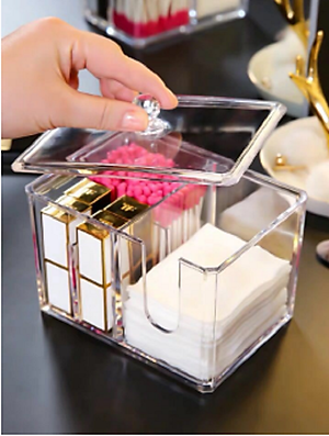 Hộp Đựng Bông Tẩy Trang Và Tăm Bông 2 Ngăn Nhựa Meca Cao Cấp HBH