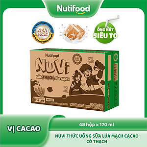 Thùng 48 hộp Sữa Lúa Mạch Cacao Có Thạch Nuvi 170ml - Phát Triển Chiều Cao, Tăng Cường Trí Nhớ