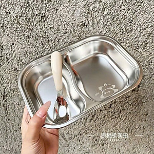 Khay Ăn Dặm 2 Ngăn Kèm Thìa , Chất Liệu Inox 316 Cao Cấp An Toàn Cho Bé - HÀNG CHÍNH HÃNG MINIIN