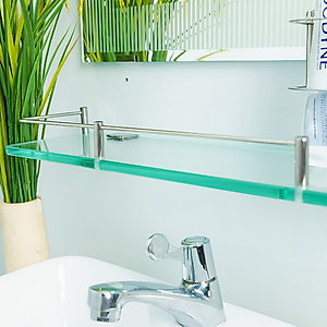 Kệ gương KG69 dùng cho phòng tắm để xà bông, mỹ phẩm đa năng dễ tiện lợi, kính cường lực chống xước inox304 cao cấp (500x120x10mm)- Hàng chính hãng