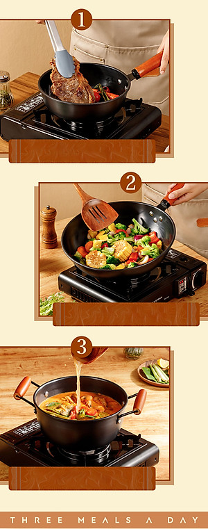 Bộ nồi chảo chống dính Konka Mẫu Mới thép tôi bóng, chống dính chống mài mòn-Hàng nhập khẩu