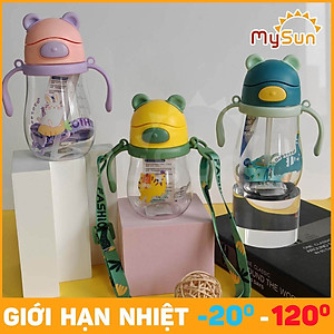 Bình nước có ống hút chóng sặc 250ml tập uống cho bé 1 2 3 tuổi đi học mẫu giáo có tay cầm dây đeo đẹp cute MySun
