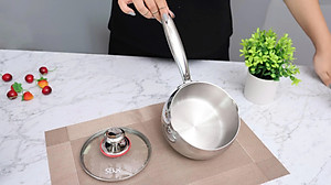 Quánh táo inox 304 đúc liền khối 14cm vung kính – SKM3844 - hàng xuất Nhật