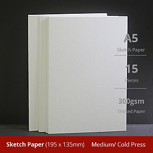 Giấy vẽ A5L chuyên dụng cao cấp giấy Sketch vẽ đẹp 2 mặt, chất giấy có vân màu trắng kem sang, giấy nhập khẩu 100% từ Ý định lượng 300gsm, xấp giấy15 tờ  Green Art - Hàng chính hãng
