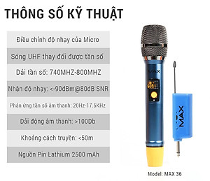 Bộ 2 Micro không dây đa năng Max 56 và Max 36 - Nâng cấp từ Max 39 - Hút âm tốt, Hạn chế hú rít - Sạc pin ngay trên mic - Pin sạc dung lượng cao - Màn hình LCD hiển thị tần số - Phù hợp mọi thiết bị - Micro karaoke - Hàng chính hãng