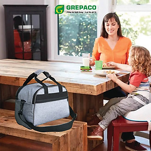 Túi Đựng Hộp Cơm Giữ Nhiệt Grepaco Nhiều Ngăn Đựng Đồ Thức Ăn Nóng Lạnh Văn Phòng, Mẹ Bỉm Du Lịch – Vải Bố Canvas, Kích Thước Size To (Cỡ Lớn), Kiểu Quai Xách Và Đeo Vai - Tặng Túi Đựng Muỗng Nĩa - Hàng Chính Hãng