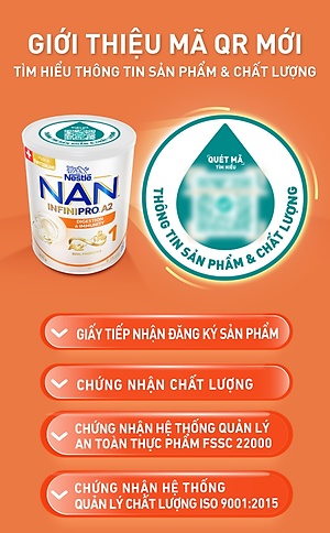 Sữa bột Nestlé NAN INFINIPRO A2 1 với công thức đầu tiên chứa đạm A2, 6HMO & Lợi khuẩn kép nhập khẩu Thụy Sĩ - Hộp 800g cho bé 0 - 12 tháng