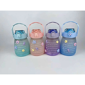 Bình Đựng Nước Chia Vạch Khung Giờ Cute, Nhựa Tritan Cao Cấp Với Màu 3D Siêu Chất ,Bình Nước Bụng Bự 3D- Chính Hãng MINIIN- Tặng Kèm Dây Đeo Và 2 Khăn Lau 