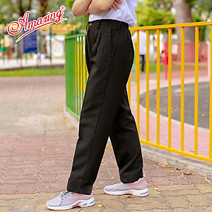 Quần xanh học sinh lưng thun, dây kéo trước, xếp mỗi bên 2 ly, dáng Baggy, size từ 15-110kg, Amazing