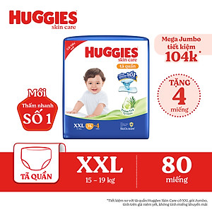 Tã/bỉm quần Huggies Skin Care Mega Jumbo XXL76+4 miếng với tràm trà dịu da