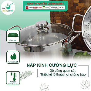 Bộ xửng hấp 3 đáy inox 430 FiveStar Standard  nắp kính size 26cm tặng 5 muỗng ăn