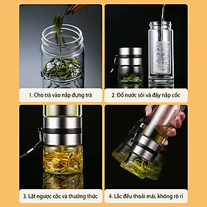 Bình trà thủy tinh KG85 2 lớp pha cách nhiệt tốt, có lõi lọc inox304 cao cấp dung tích 500ml - Hàng chính hãng