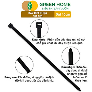 Dây rút nhựa, D10cm, bao 100 sợi, màu đen, siêu bền, dẻo, làm giàn, đỡ trái, cố định hàng rào, dây cáp điện |Greenhome