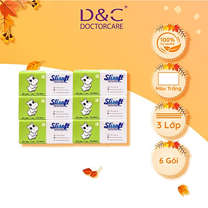 Combo 6 Giấy ăn Slisoft Trắng 3 lớp x 100 tờ đa năng, khăn giấy rút không chất tẩy trắng an toàn cho cả gia đình