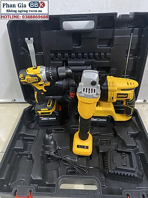 Bộ Combo Máy Khoan Đục Bê Tông, Máy Mài Và Máy Khoan Pin Dùng Pin 199V, 2 Pin 15Cell, Động Cơ Không Chổi Than, Bảo Hành 12 Tháng (Tặng kèm hộp đựng)