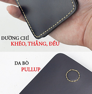 Ví sen 3 PLUS da bò Pullup V123, bóp mini nam nhỏ gọn hai màu đen và nâu, đường chỉ may tinh tế, đựng thẻ kẹp tiền tiện lợi, fullbox, thương hiệu Bụi leather chuyên đồ da thật