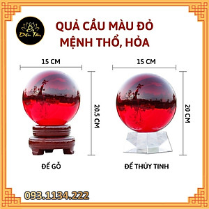 Quả cầu phong thủy pha lê màu đỏ size to 15cm hợp mệnh Thổ, mệnh Hỏa đồ phong thủy trang trí
