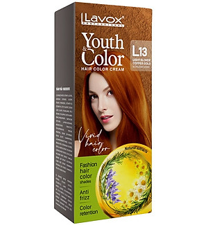 Đồng Ánh Vàng - Combo 2 Kem Nhuộm Tóc Màu Thời Trang Lavox Youth&Color L13 Đồng Ánh Vàng + L24 Nâng Tông Màu (Sử Dụng Màu L24 Để Nâng Tông Màu Tóc Trước Khi Nhuộm Màu L13 Đồng Ánh Vàng)