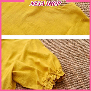 Áo sơ mi nữ kiểu tay lỡ NeSa, chất liệu Đũi tơ thấm mồ hôi, áo kiểu form rộng phong cách Hàn Quốc, AKH.45