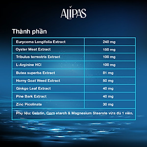 [Tặng Hộp 15v] Combo 2 Hộp 60v - Viên Uống Hỗ Trợ Sinh Lý Nam ALIPAS Ecogreen Tăng Cường Testosterone, Chứa Tinh Chất Hàu
