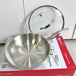 Chảo Inox 304 Cao Cấp 3 Lớp Đáy Liền Elmich Trimax kèm vung kính - Hàng chính hãng