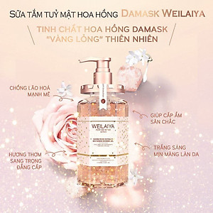 Combo 2 chai Sữa tắm trắng da cánh hoa hồng Damask Weilaiya Grand Rose Extracts Whitening Shower Gel 450ml tặng 1 Bông tắm Weilaiya