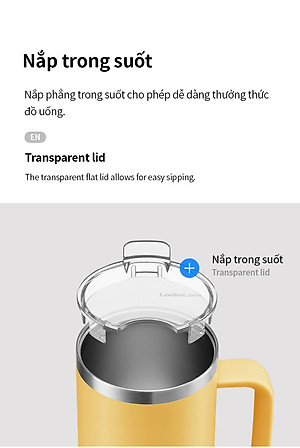 Ly giữ nhiệt LocknLock Flat Table Mug LHC4320 730ML, Hàng chính hãng, có tay cầm, miêng rộng - JoyMall