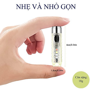 Đèn Pin Mini Siêu Sáng Trong Suốt Kèm Móc Khoá, IP65 Chống Nước Tuyệt Đối Sạc USB Tích Điện Siêu Tiện Lợi