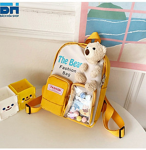 Balo kèm gấu bông xinh xắn BH Kids, chất vải Canvas, phù hợp với bé mẫu giáo, mầm mon - BHS34