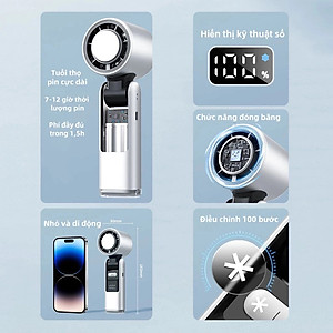 Quạt sạc mini Cầm Tay K801, sạc nhanh, màn hình LED - Quạt sò lạnh - Hàng chính hãng