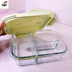 Hộp thủy tinh 3 ngăn đựng cơm tặng kèm thố tròn đựng canh và thìa inox