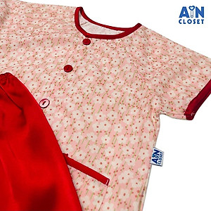Bộ bà ba dài áo tay ngắn bé gái họa tiết Cúc trắng quần lụa đỏ - AICDBGJOAXLL - AIN Closet